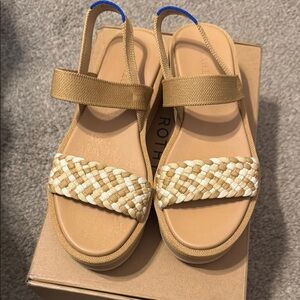 Rothy's The Lightweight Wedge Sandal in Beach Sand Woven